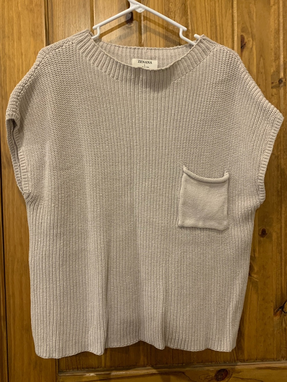 Zenana Outfitters Cream Knit Sleeveless Sweater Vest with Front Pocket